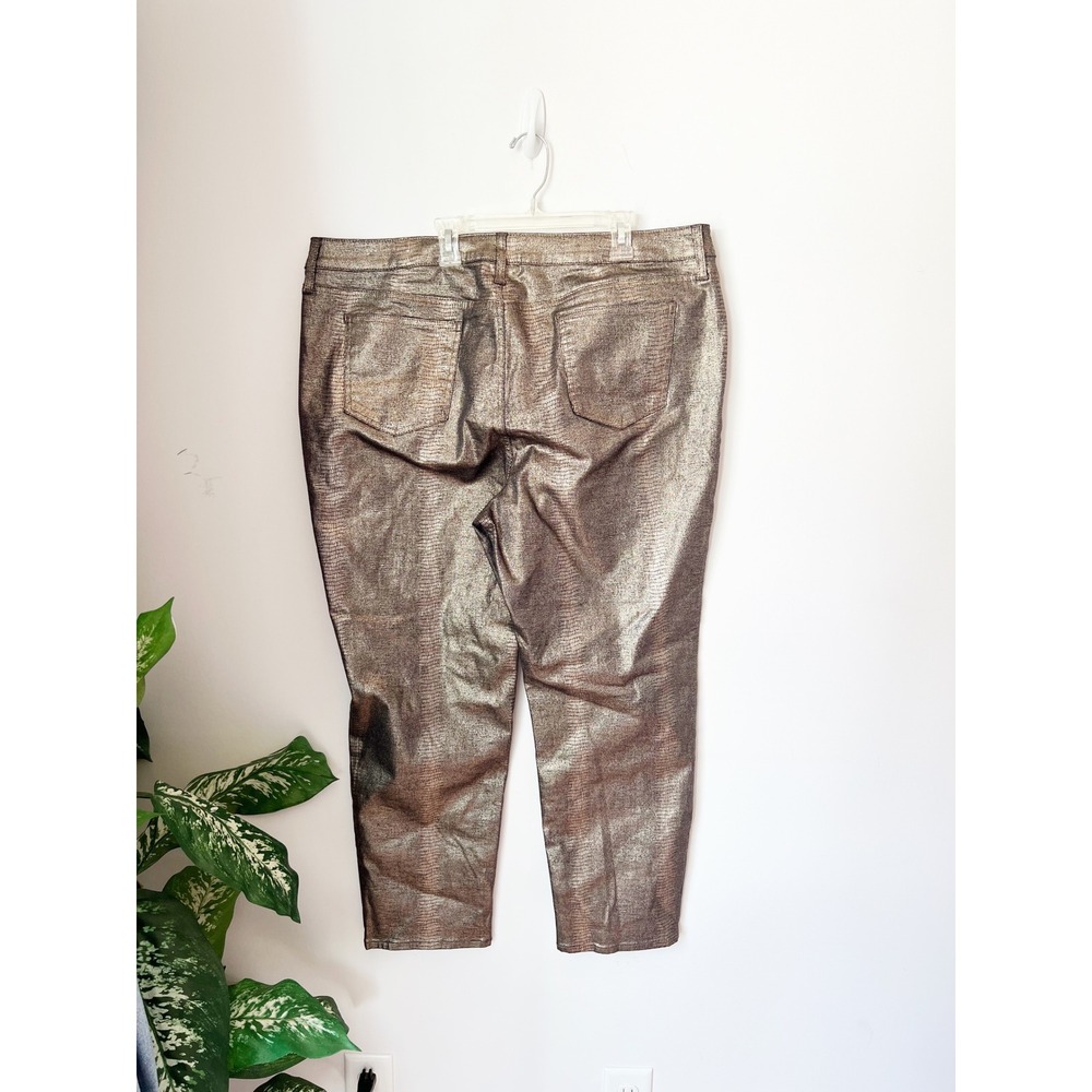 Chico's‎ Girlfriend Ankle Jeans Gold Metallic Snakeskin Print 18R 3.5R High Rise - Picture 4 of 6